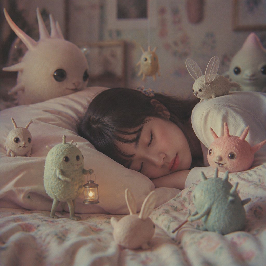 Sleeping Child with Dream Creatures