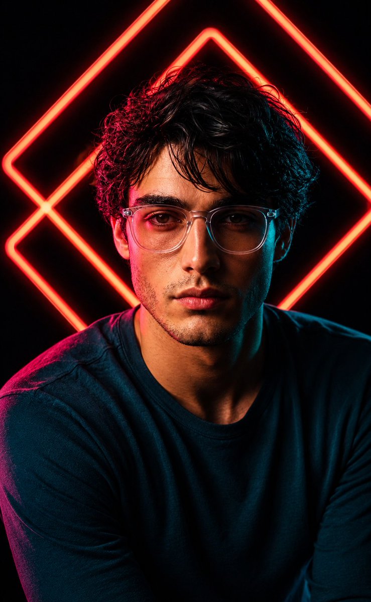 Red Neon Geometric Portrait
