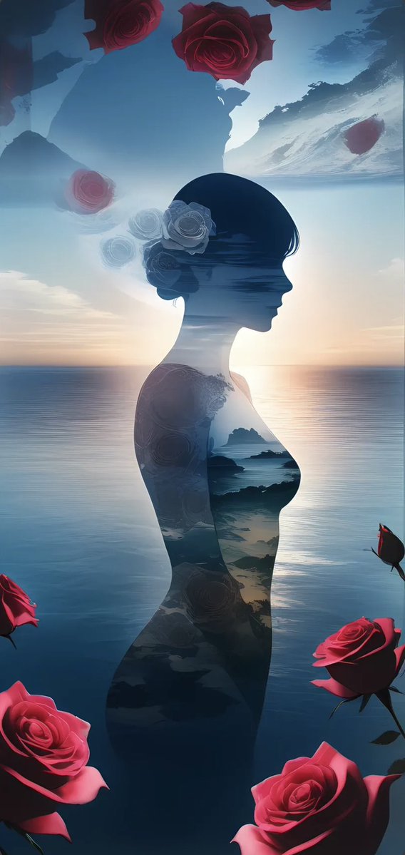 Surreal Rose Ocean Silhouette