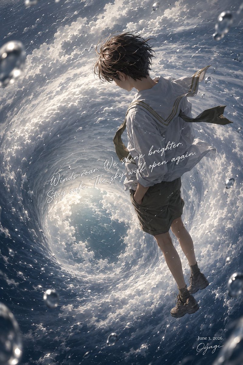 Anime Boy in Typhoon Vortex