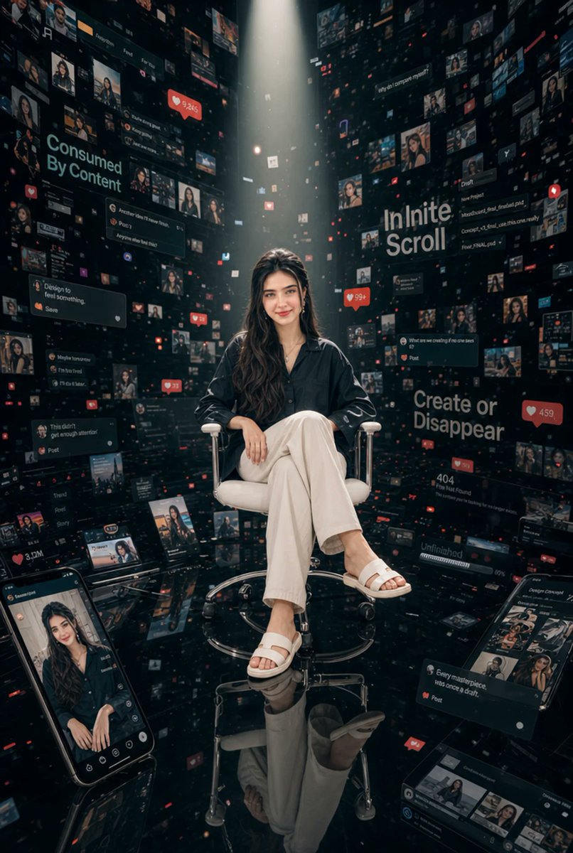 Woman in Infinite Scroll Void