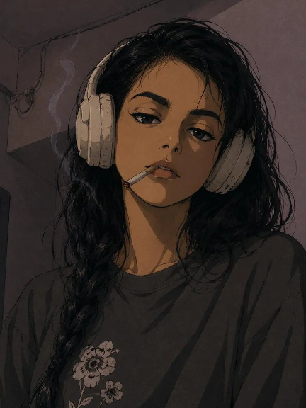 90s Rebel Anime Headphone Portrait