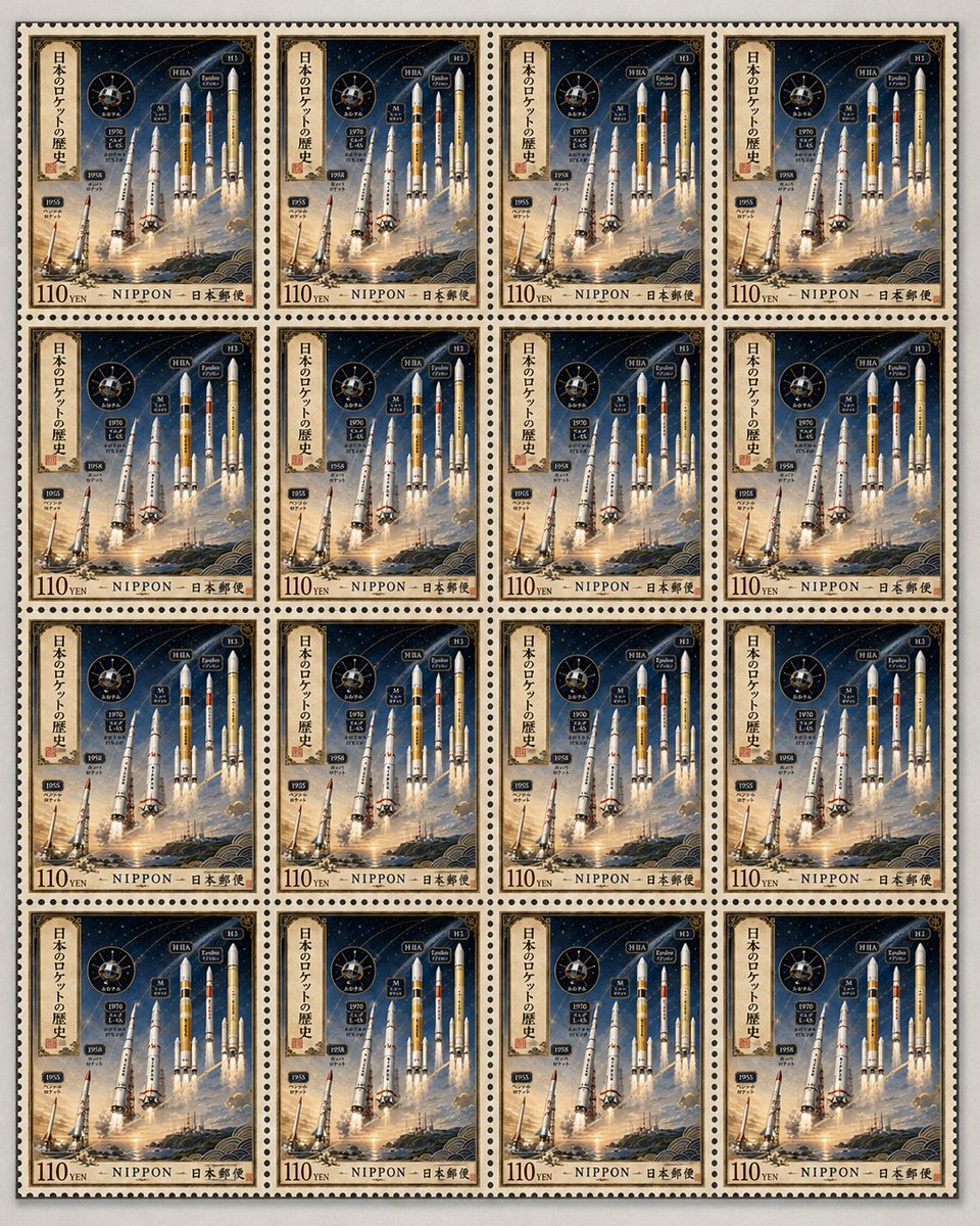Fictional Japanese Rocket Stamp Sheet