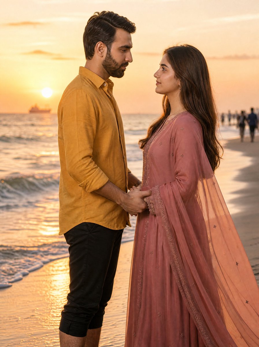 Romantic Sunset Beach Couple Portrait