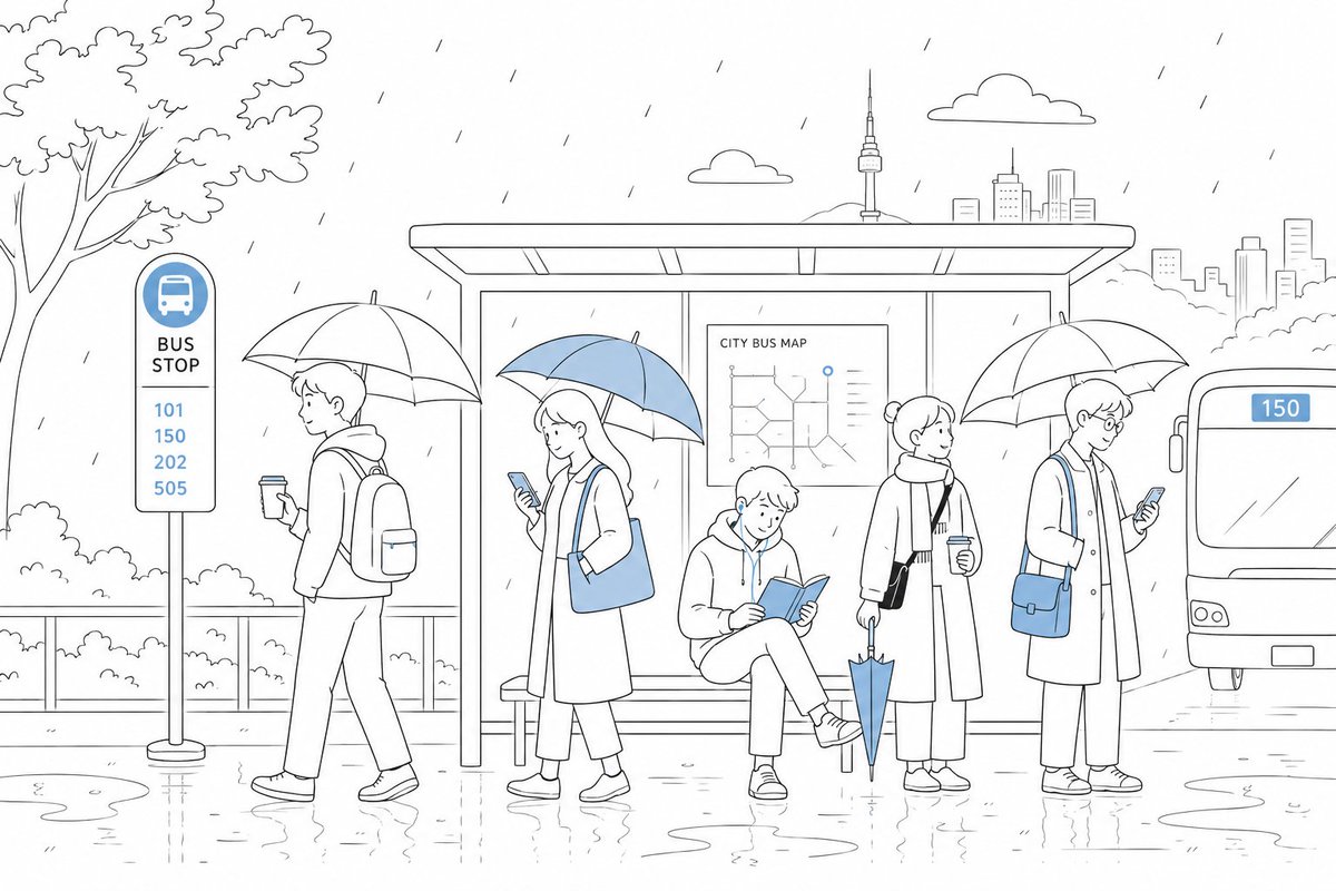 Cute Rainy Bus Stop Commute