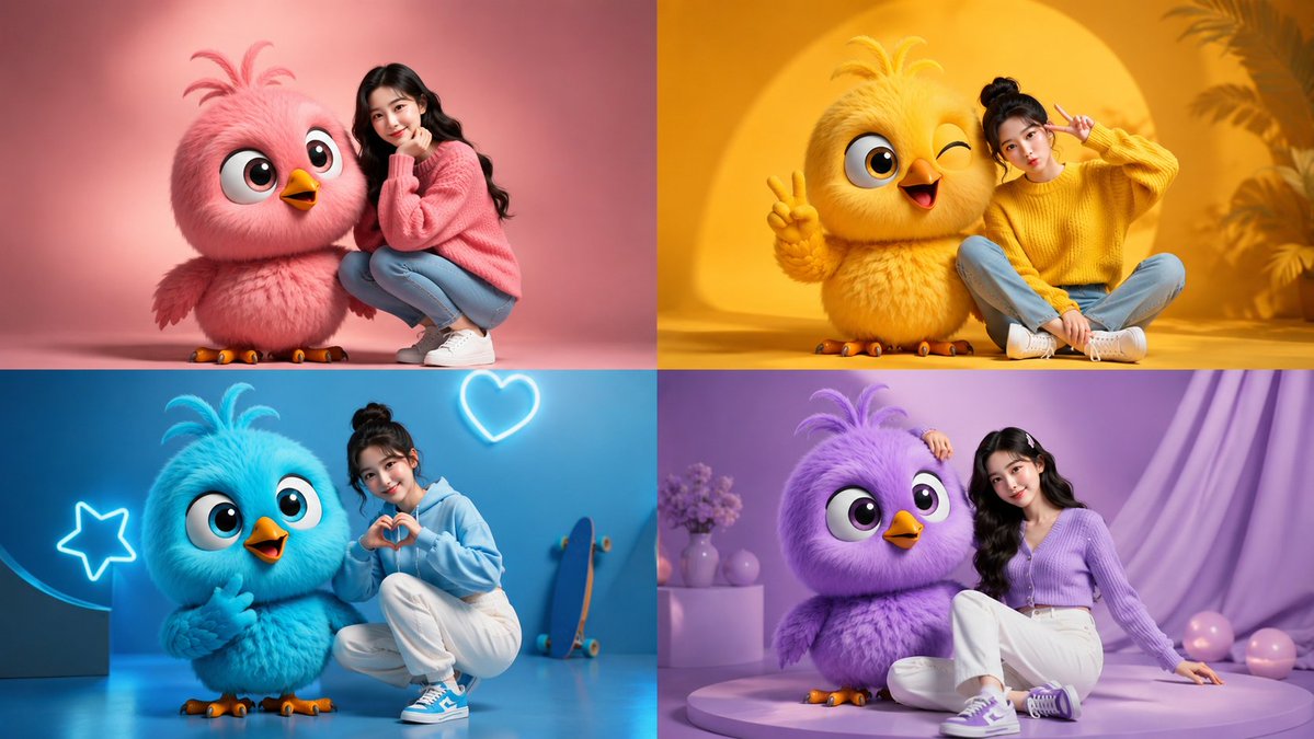 Pastel Chick Mascot Photo Collage