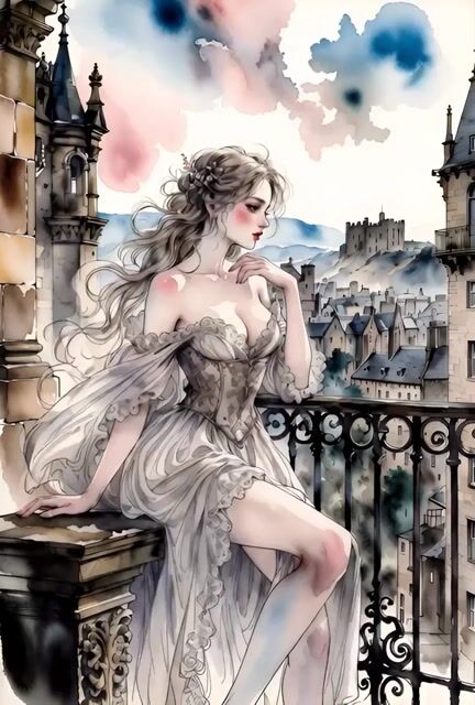 Fantasy Illustration of Woman on Balcony