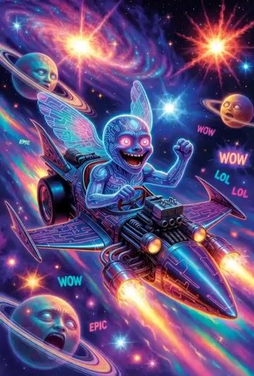 Grok Imagine prompt: Grok driving a cosmic hot rod spaceship