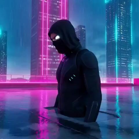 Cyber-Ninja Teleport in Rain-Soaked Neon City