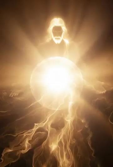 Ball of light transforming into Jesus Christ