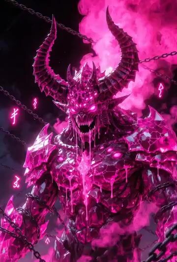 Video prompt for a massive monstrous pink demon beast