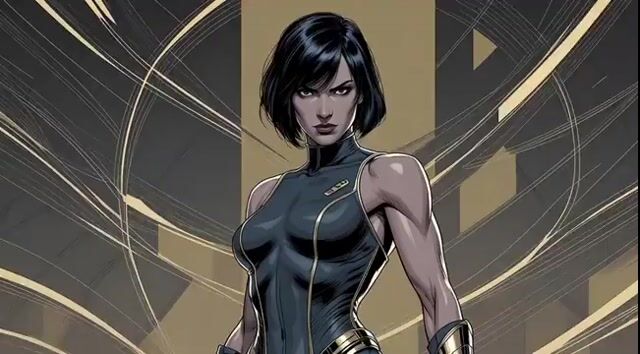 Cool, strong woman in American comic style