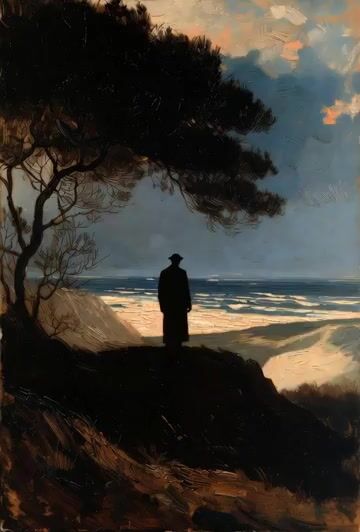 Rembrandt-Style Silhouette by the Ocean