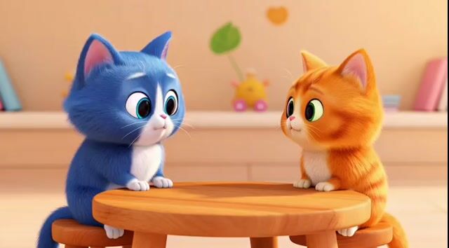 Grok Imagine prompt for a healing animation short video of two cute kittens talking