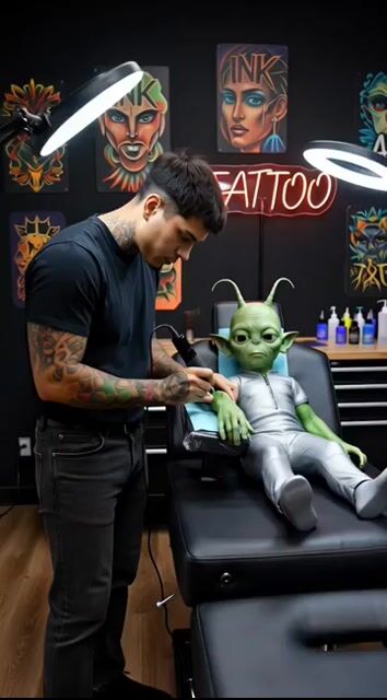 Tattoo shop with an alien client