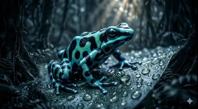 Macro push-in video of a poison dart frog