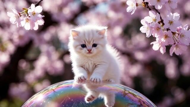 Cute Kitty on Soap Bubble Video Prompt