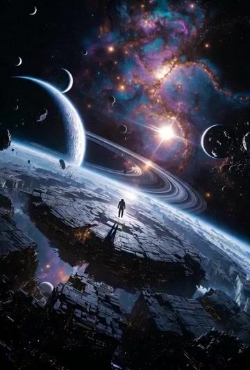 Epic Sci-Fi Scene on an Alien Megastructure with Mixed Art Styles