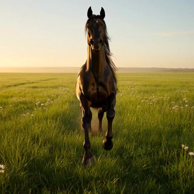 10-second video prompt of a majestic black horse galloping