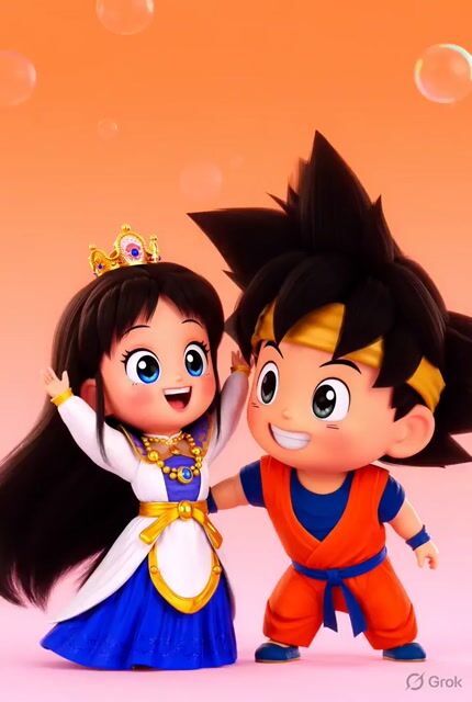 Grok Imagine prompt for Chibi Goku and Chi-Chi Animation
