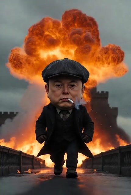 Grok Imagine prompt for a giant baby Elon Musk cinematic scene