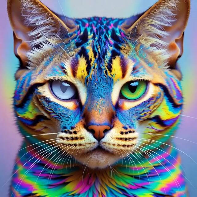 Ultra realistic psychedelic feline portrait