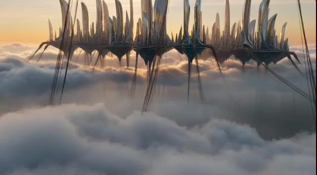 Futuristic Metropolis on Moving Clouds