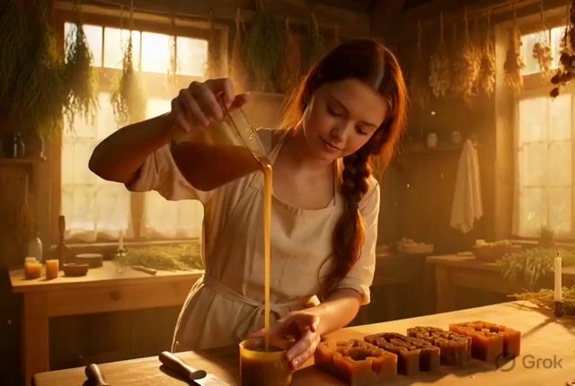 Photorealistic cinematic portrait of a gentle candle maker