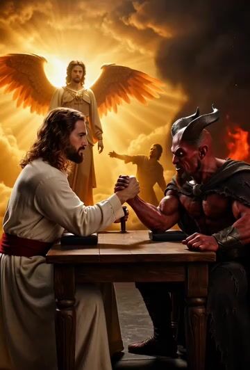 Jesus vs. Devil Arm Wrestling Video Prompt