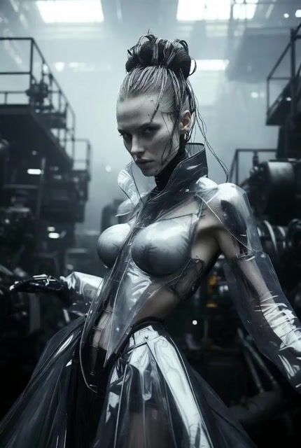 Futuristic cyberpunk female model in avant-garde fashion