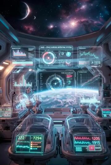 Futuristic deep space healthcare facility video prompt
