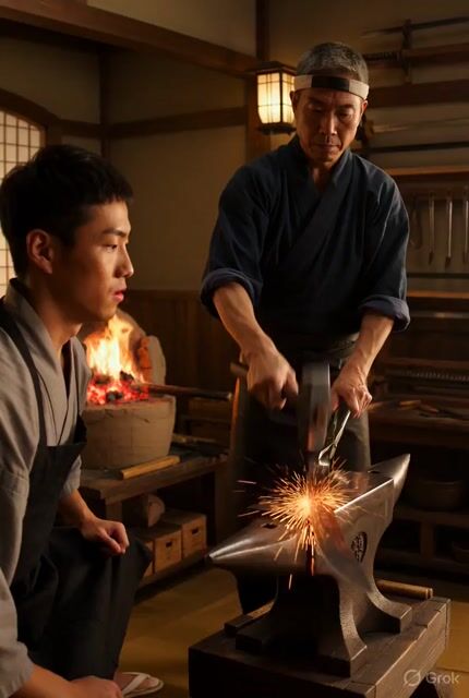 Video prompt for a traditional Japanese katana shop scene