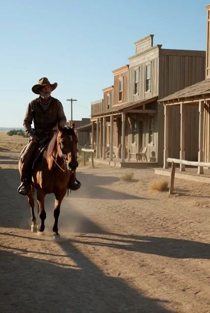 Video of a Grizzled Cowboy Entering a Western Town