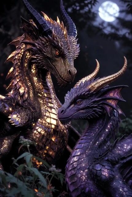 Two silver dragons in moonlight serenade