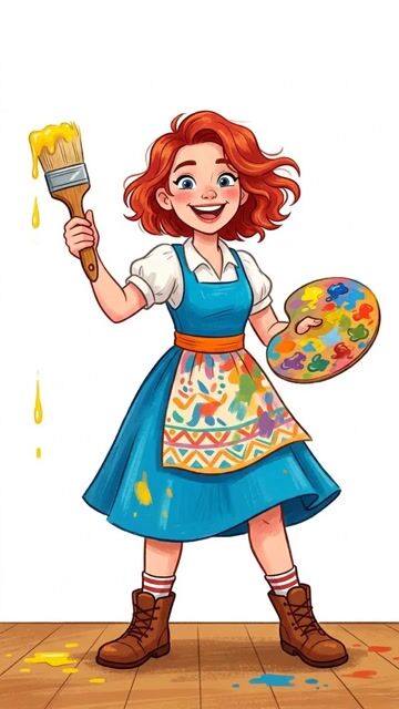 Girl painting with circular brush strokes and falling colors