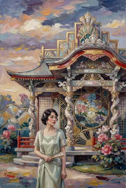 Woman at Abstract Pavilion Oil Painting Video