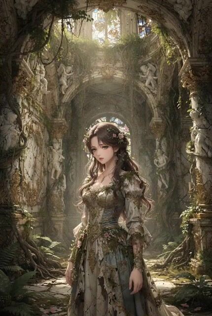 Anime Realism Portrait in Overgrown Rococo Palace