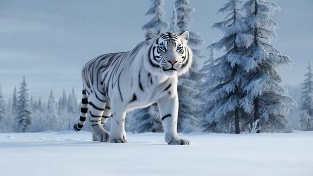 Grok Imagine Prompt: White Tiger Winter Walk