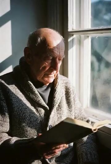 Contemplative video generation prompt: Man staring out a window