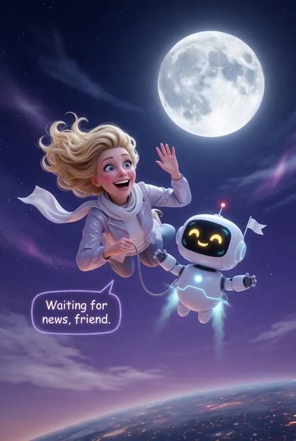 Woman and Robot in Space