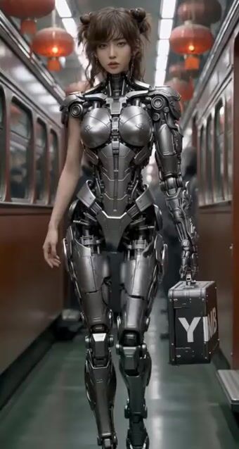 East-Asian Cyborg on Bullet Train
