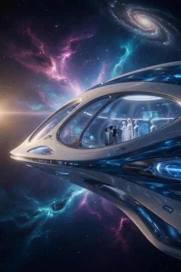 Futuristic Spaceship Orbiting Space