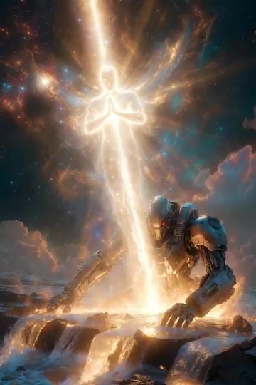 Robot Kneeling Before Light