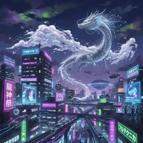 Silver Dragon in Cyberpunk City