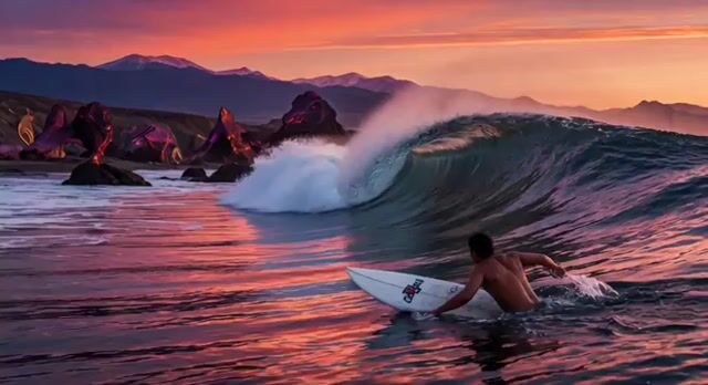 Massive Sunset Wave Surfing