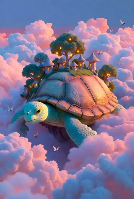 Whimsical Floating Turtle Island
