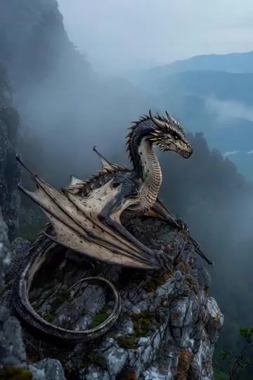 Ancient dragon on rocky outcrop