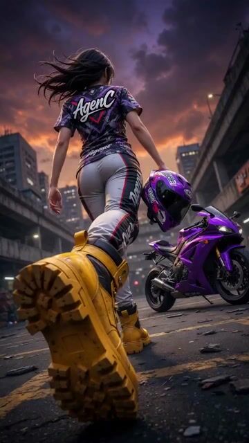 Anime Girl with Motorcycle Street Style
