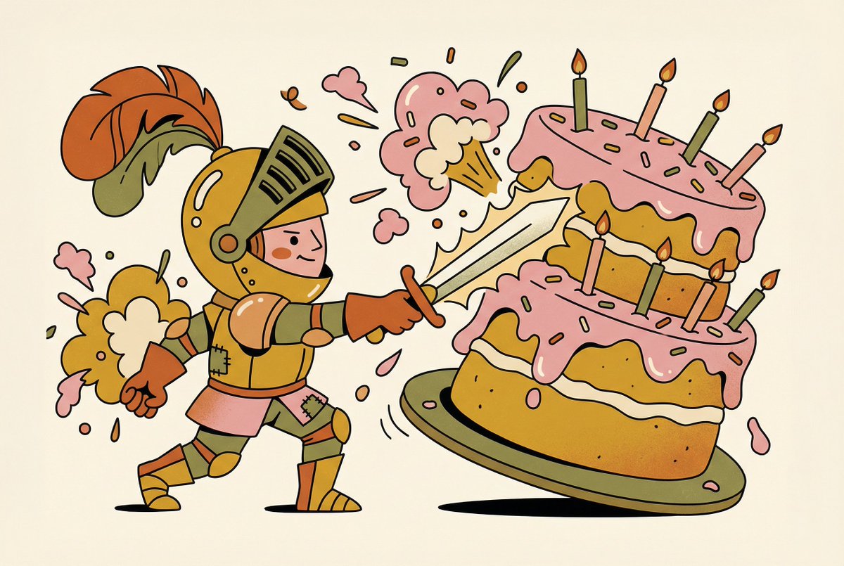 Tiny Medieval Knight vs. Towering Pink Birthday Cake