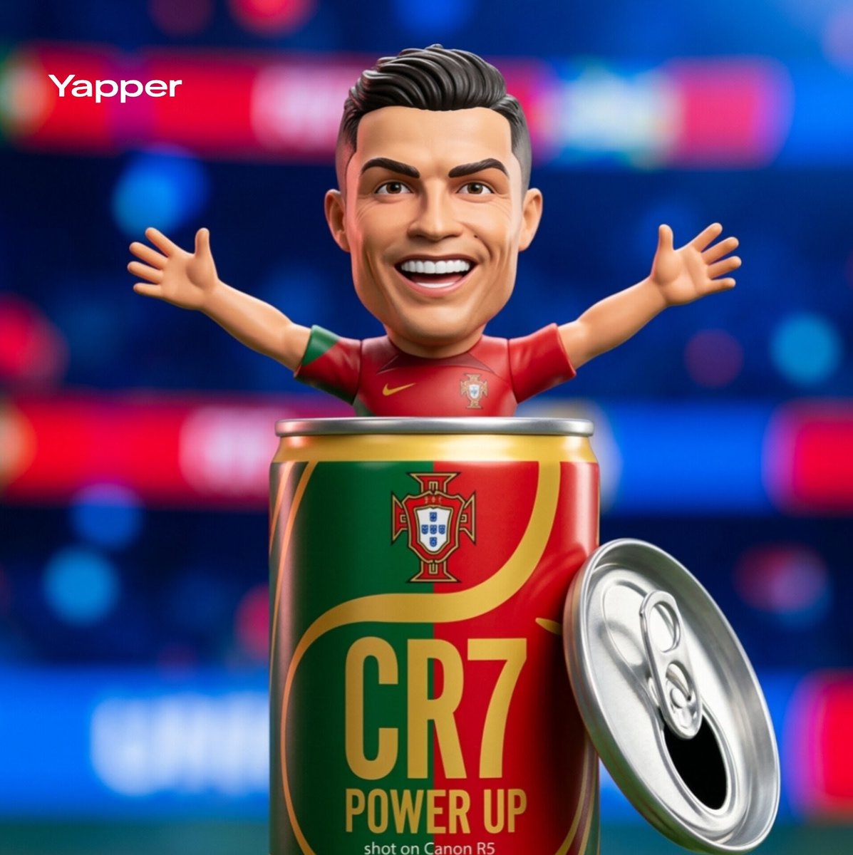 Stylized Football Figurine Popping Out of Energy Drink Can